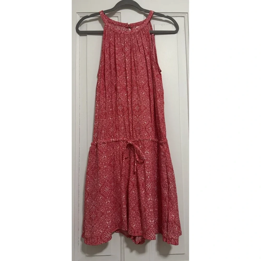 GAP NWT Pink Print Halter Romper Medium Drawstring Waist Pockets Summer Vacation